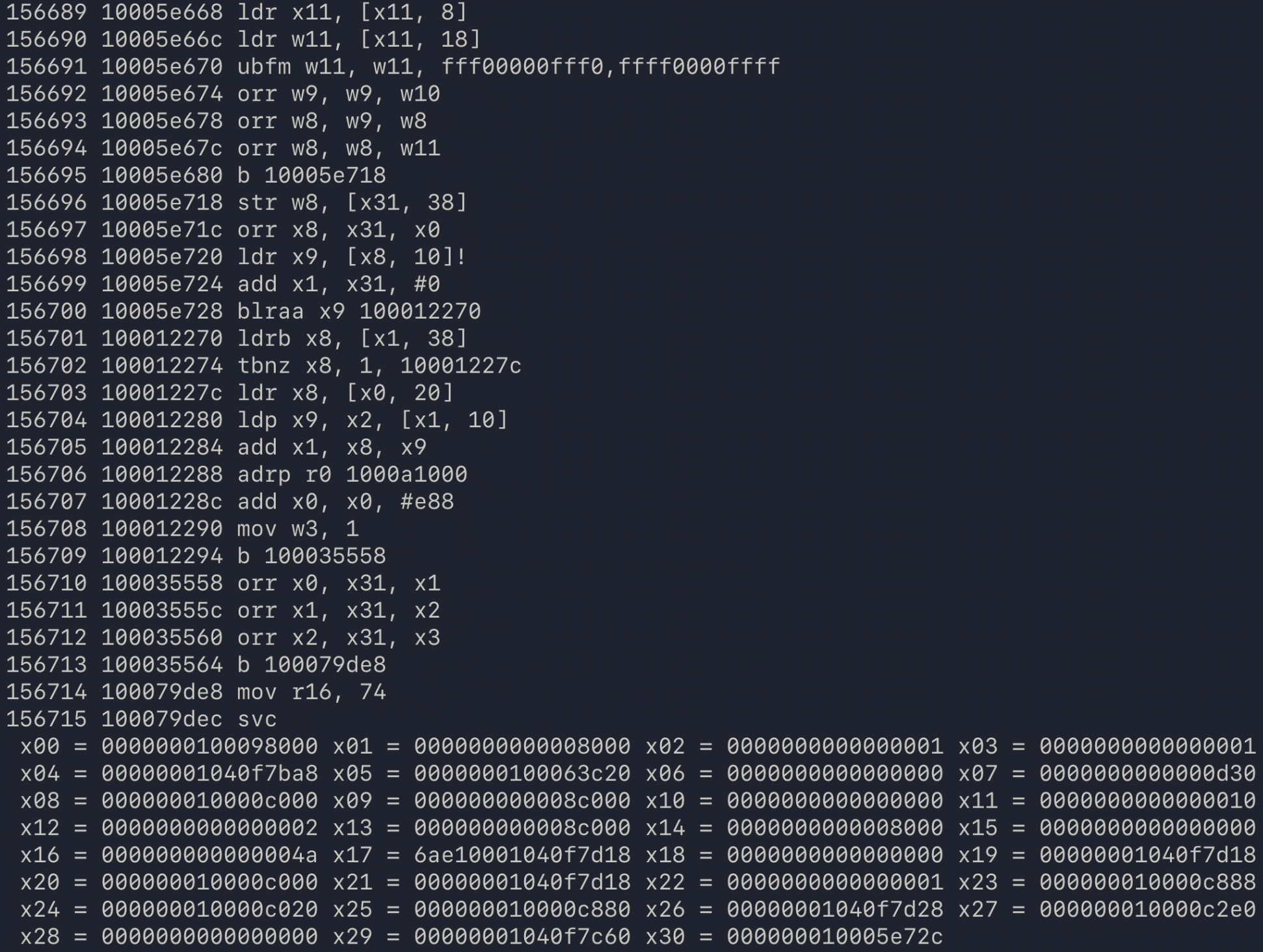 made it to the first syscall